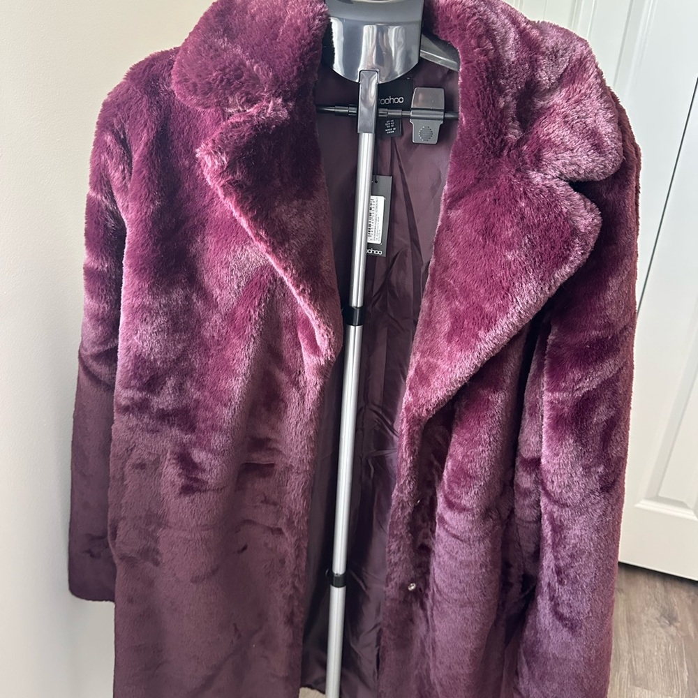 Boohoo Plush Teddy Jacket in Deep Burgundy